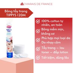 Bông Tẩy Trang Tippys Cotton Pads Chuẩn Châu Âu - Túi 120 Miếng Mềm Mịn, Thấm Hút Tốt, Phù Hợp Mọi Loại Da