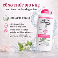 Gel Vệ Sinh & Tắm Toàn Thân Corine de Farme 2 In 1 - Chiết Xuất Hoa Hạnh Nhân 250ml, Dưỡng Ẩm, Dịu Nhẹ Cho Da Nhạy Cảm