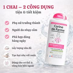 Gel Vệ Sinh & Tắm Toàn Thân Corine de Farme 2 In 1 - Chiết Xuất Hoa Hạnh Nhân 250ml, Dưỡng Ẩm, Dịu Nhẹ Cho Da Nhạy Cảm