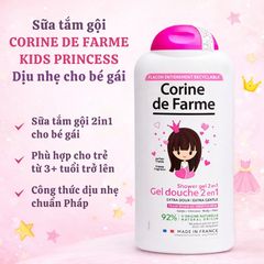 Gel Tắm Gội Dịu Nhẹ 2 In 1 Corine de Farme Kids - Disney Princess 300ml, Chăm Sóc Da và Tóc Cho Bé Gái, Không Cay Mắt