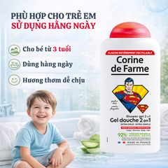 Gel Tắm Gội Corine de Farme Kids 2 in 1 Superman 300ml - Dầu Gội và Sữa Tắm Dịu Nhẹ Cho Trẻ Em Từ 3 Tuổi