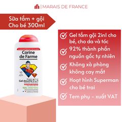 Gel Tắm Gội Corine de Farme Kids 2 in 1 Superman 300ml - Dầu Gội và Sữa Tắm Dịu Nhẹ Cho Trẻ Em Từ 3 Tuổi