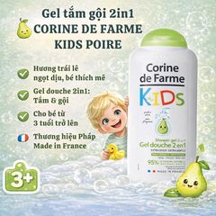 Gel Tắm Gội Cho Bé Corine de Farme Kids 2 in 1 Hương Quả Lê 300ml - Công Thức Dịu Nhẹ, Không Cay Mắt, Dưỡng Da Tóc Mềm Mượt