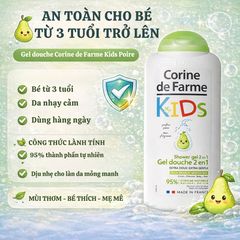Gel Tắm Gội Cho Bé Corine de Farme Kids 2 in 1 Hương Quả Lê 300ml - Công Thức Dịu Nhẹ, Không Cay Mắt, Dưỡng Da Tóc Mềm Mượt