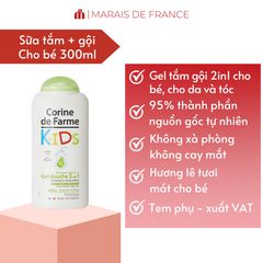 Gel Tắm Gội Cho Bé Corine de Farme Kids 2 in 1 Hương Quả Lê 300ml - Công Thức Dịu Nhẹ, Không Cay Mắt, Dưỡng Da Tóc Mềm Mượt