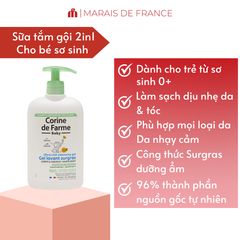 Gel Tắm Gội Cho Bé Corine de Farme Ultra-Rich - Sạch Dịu Nhẹ, Dưỡng Ẩm Da Nhạy Cảm, Thích Hợp Cho Trẻ Sơ Sinh (250ml/500ml)