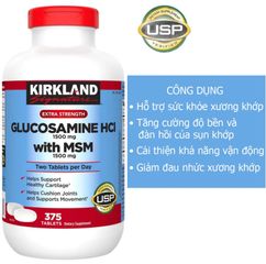 (100 viên) Viên Uống Bổ Sung Kirkland Signature Glucosamine HCL 1500mg & MSM 1500mg - Chăm Sóc Xương Khớp, 375 Viên Mỹ chính hãng