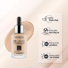 Kem Nền Catrice HD Liquid Coverage Foundation 040 - Che Phủ Hoàn Hảo, Lớp Nền Mỏng Nhẹ, Giữ Màu 24h, Chống Nắng SPF 25 Chính Hãng