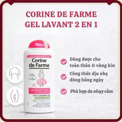 Gel Vệ Sinh và Tắm Toàn Thân Corine de Farme 2 in 1 Chiết Xuất Hoa Hạnh Nhân - Dành Cho Da Nhạy Cảm - Chai 250ml