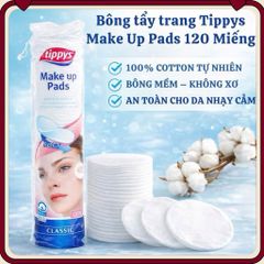 Bông Tẩy Trang Tippys 100% Cotton Châu Âu - Gói 120 Miếng, Mềm Mịn, Cho Da Nhạy Cảm, Đa Năng Tẩy Trang và Thoa Toner