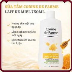 Gel Tắm Corine de Farme Essential Milk & Honey Dưỡng Ẩm Dịu Nhẹ 750ml - Sữa và Mật Ong Cho Làn Da Mịn Màng, Thơm Mát