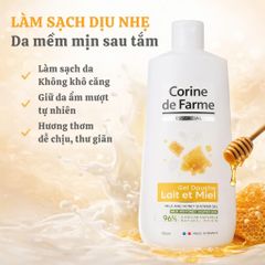 Gel Tắm Corine de Farme Essential Milk & Honey Dưỡng Ẩm Dịu Nhẹ 750ml - Sữa và Mật Ong Cho Làn Da Mịn Màng, Thơm Mát
