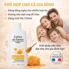 Gel Tắm Corine de Farme Essential Milk & Honey Dưỡng Ẩm Dịu Nhẹ 750ml - Sữa và Mật Ong Cho Làn Da Mịn Màng, Thơm Mát
