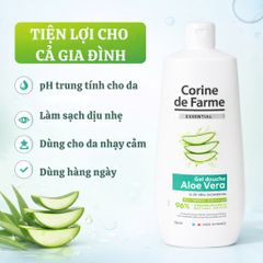 Gel tắm Corine de Farme Essential Aloe Vera 750ml - Chiết xuất lô hội tự nhiên, làm sạch và cấp ẩm cho da, phù hợp cho cả gia đình