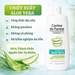 Gel tắm Corine de Farme Essential Aloe Vera 750ml - Chiết xuất lô hội tự nhiên, làm sạch và cấp ẩm cho da, phù hợp cho cả gia đình