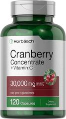 120 Viên uống Horbaach Cranberry Concentrate + Vitamin C 30,000mg - Hỗ trợ sức khỏe đường tiết niệu và tăng cường miễn dịch, Mỹ