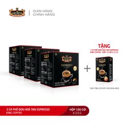 Combo 3 Hộp King Coffee Espresso - Cà Phê Hòa Tan Arabica 100 Gói x 2.5g + Tặng 1 Hộp 15 Gói x 2.5g - Hương Vị Đậm Đà