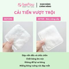 Combo 3 Bịch Bông Tẩy Trang Cotton Befou Vuông Size Lớn 100 Miếng - 120 Miếng, Giữ Sạch Với Khoá Zip, Chất Liệu Tự Nhiên Mềm Mại