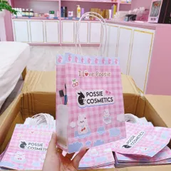 Túi Giấy Đựng Quà Dễ Thương Poosie Cosmetics Có Quai Xách - Túi Kraft Họa Tiết Hoạt Hình, Kích Thước 21x17x6cm