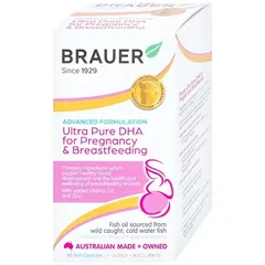 Viên uống hỗ trợ sức khỏe cho phụ nữ mang thai và cho con bú Brauer Ultra Pure DHA 60 viên - Bổ sung Omega-3 và Vitamin D3