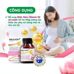 Viên uống hỗ trợ sức khỏe cho phụ nữ mang thai và cho con bú Brauer Ultra Pure DHA 60 viên - Bổ sung Omega-3 và Vitamin D3