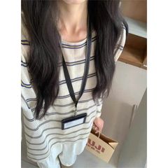 Áo Len Nữ Mỏng Hàn Quốc - Kiểu Phong Cách Trẻ Trung, Kẻ Sọc, Cổ Tròn, Size M, Thời Trang Xuân Hè