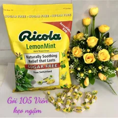 Kẹo Ngậm Ricola Lemon Mint Không Đường 105 Viên - Giảm Ho, Ngứa Cổ, Thảo Dược Tự Nhiên Từ Thụy Sĩ