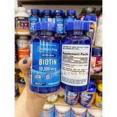 Viên uống Biotin Puritan's Pride Ultra Mega 10000 mcg 100 viên - Hỗ trợ mọc tóc, giảm rụng tóc, làm đẹp da từ Mỹ