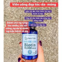 Viên uống Biotin Puritan's Pride Ultra Mega 10000 mcg 100 viên - Hỗ trợ mọc tóc, giảm rụng tóc, làm đẹp da từ Mỹ
