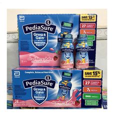 Thùng 24 chai Sữa Nước Pediasure Mỹ Optigro Vani Dâu Socola DHA Chất Xơ Fiber Lutein 237mL