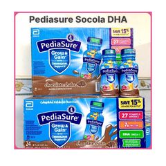 Thùng 24 chai Sữa Nước Pediasure Mỹ Optigro Vani Dâu Socola DHA Chất Xơ Fiber Lutein 237mL