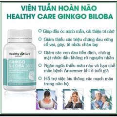 Viên Bổ Não Ginkgo Biloba 2000mg Healthy Care Úc - Hỗ Trợ Tăng Cường Trí Nhớ, Giảm Đau Đầu, Hộp 100 Viên