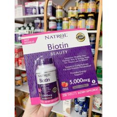 Viên Uống Mọc Tóc Natrol Biotin 5000mcg 250 viên Làm Đẹp Da, Chắc Móng Hàng Mỹ