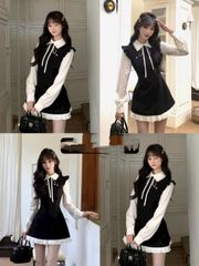 Đầm Retro Pháp Dáng Chữ A Màu Đen - Váy Nữ Thời Trang Hàng Ngày Phong Cách Vintage Four Seasons