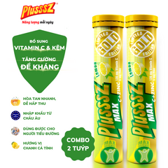 Viên Sủi PLUSSSZ MAX Vitamin C & Zinc Vị Chanh - Tăng Cường Sức Đề Kháng, Hỗ Trợ Miễn Dịch, Dạng 20 Viên x 2 Tuýp