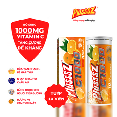 Viên Sủi Vitamin C Plusssz 1000mg Vị Cam Không Đường - Hỗ Trợ Sức Khỏe Hàng Ngày, 10 Viên Trong Tuýp Nhập Khẩu 4g