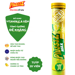 Viên sủi Plusssz Max Vitamin C & Zinc hương chanh - Tăng cường miễn dịch, hỗ trợ sức khỏe - Tuýp 20 viên dễ hòa tan