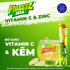 Viên sủi Plusssz Max Vitamin C & Zinc hương chanh - Tăng cường miễn dịch, hỗ trợ sức khỏe - Tuýp 20 viên dễ hòa tan