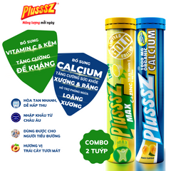 Combo Viên Sủi PLUSSSZ Max Vitamin C & Zinc Vị Chanh - PLUSSSZ Calcium Vị Đào, Chanh Leo - Tăng Cường Đề Kháng, Hỗ Trợ Sức Khỏe
