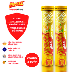 Viên Sủi PLUSSSZ MAX Multivitamin Vị Cam Không Đường - Tăng Cường Sức Đề Kháng, Hỗ Trợ Tăng Cường Sức Khỏe, Dạng Viên Dễ Uống, Combo 2 Tuýp 20 Viên