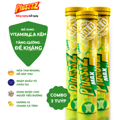Viên Sủi Plusssz Max Vitamin C & Kẽm Vị Chanh Không Đường - Tăng Cường Đề Kháng, 3 Tuýp 20 Viên Nhập Khẩu Châu Âu