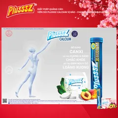 Viên Sủi Canxi Hữu Cơ PLUSSSZ 20 Viên - Hương Đào & Chanh Leo - Hỗ Trợ Giảm Loãng Xương, Dinh Dưỡng Bổ Sung Sức Khỏe Xương