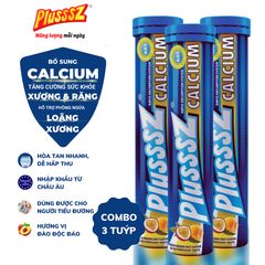 Viên Sủi Plusssz Calcium Vị Đào & Chanh Leo Không Đường - Combo 3 Tuýp 20 Viên Hỗ Trợ Sức Khỏe Xương Khớp, Bổ Sung Canxi Hữu Cơ