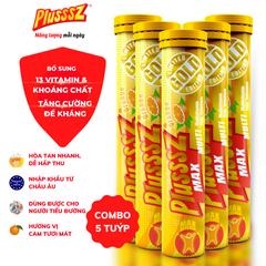 [COMBO 5 TUÝP x 20 VIÊN] Viên Sủi Vitamin Tổng Hợp  PLUSSSZ MAX MULTIVITAMIN VỊ CAM Không Đường