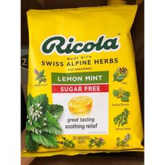 Kẹo Ngậm Thảo Mộc Không Đường Ricola Lemon Mint - Hương Chanh Bạc Hà, 105 Viên Từ Mỹ, Giúp Giảm Ho và Làm Dịu Họng