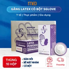 Thùng Găng Tay Cao Su Latex Có Bột Sgloves Trắng 4.8g - 10 Hộp