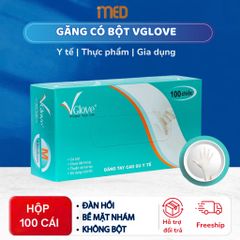 Găng tay y tế Latex có bột VGlove Khải Hoàn màu trắng - Hộp 100 chiếc, dùng một lần, an toàn cho sức khỏe