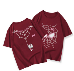 Áo thun Hello Kitty mùa hè nữ - Thiết kế mạng nhện dễ thương, phong cách trẻ trung, chất liệu cotton thoáng mát