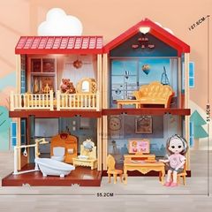 Đồ chơi lắp ráp ngôi nhà búp bê 2 tầng 89 chi tiết có đèn mô hình nhà búp bê cao cấp cho bé gái