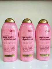 Sữa Tắm Tẩy Tế Bào Chết Ogx Rose Water & Pink Sea Salt 577ml – mịn da, sạch thoáng